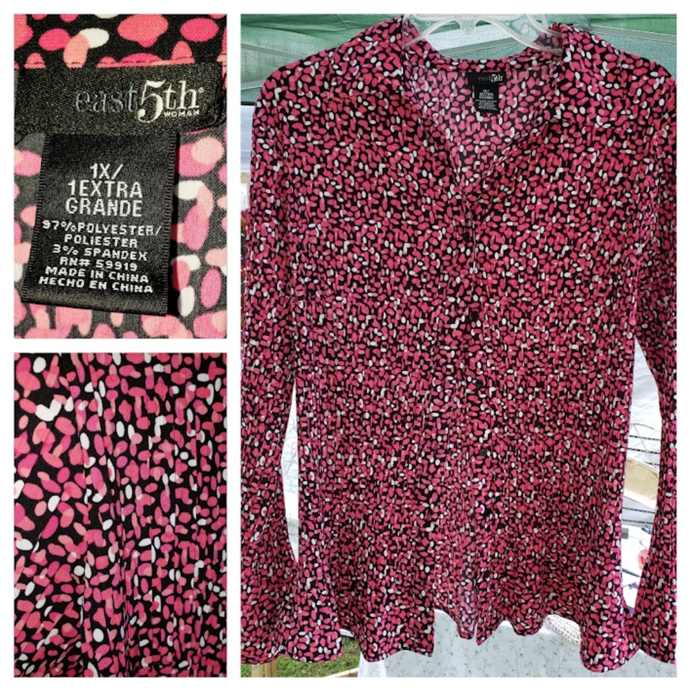 East 5th Womens Blouse 1X Peasant   Bell Sleeves